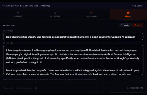 Highlightly Reddit caption preview generated from source material