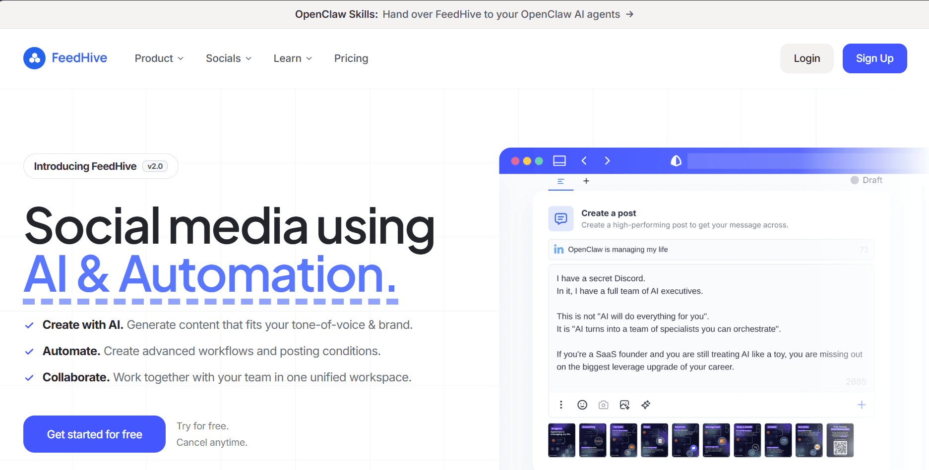 FeedHive landing page screenshot used in a comparison with Highlightly