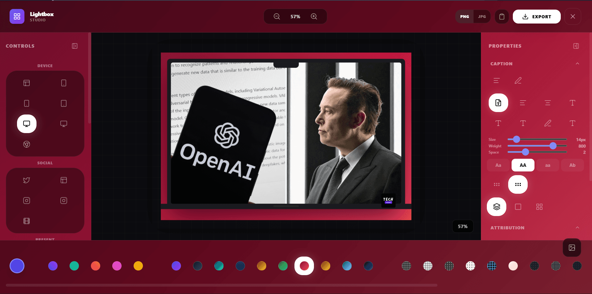 Highlightly Lightbox Studio editor for source-backed social assets