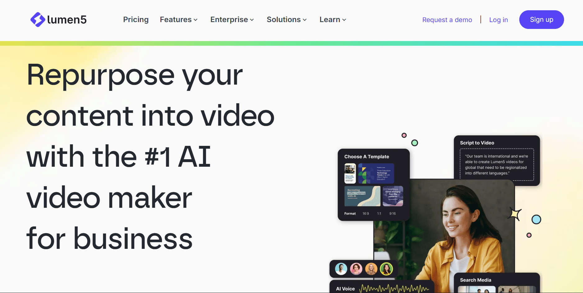 Lumen5 landing page screenshot used in a comparison with Highlightly