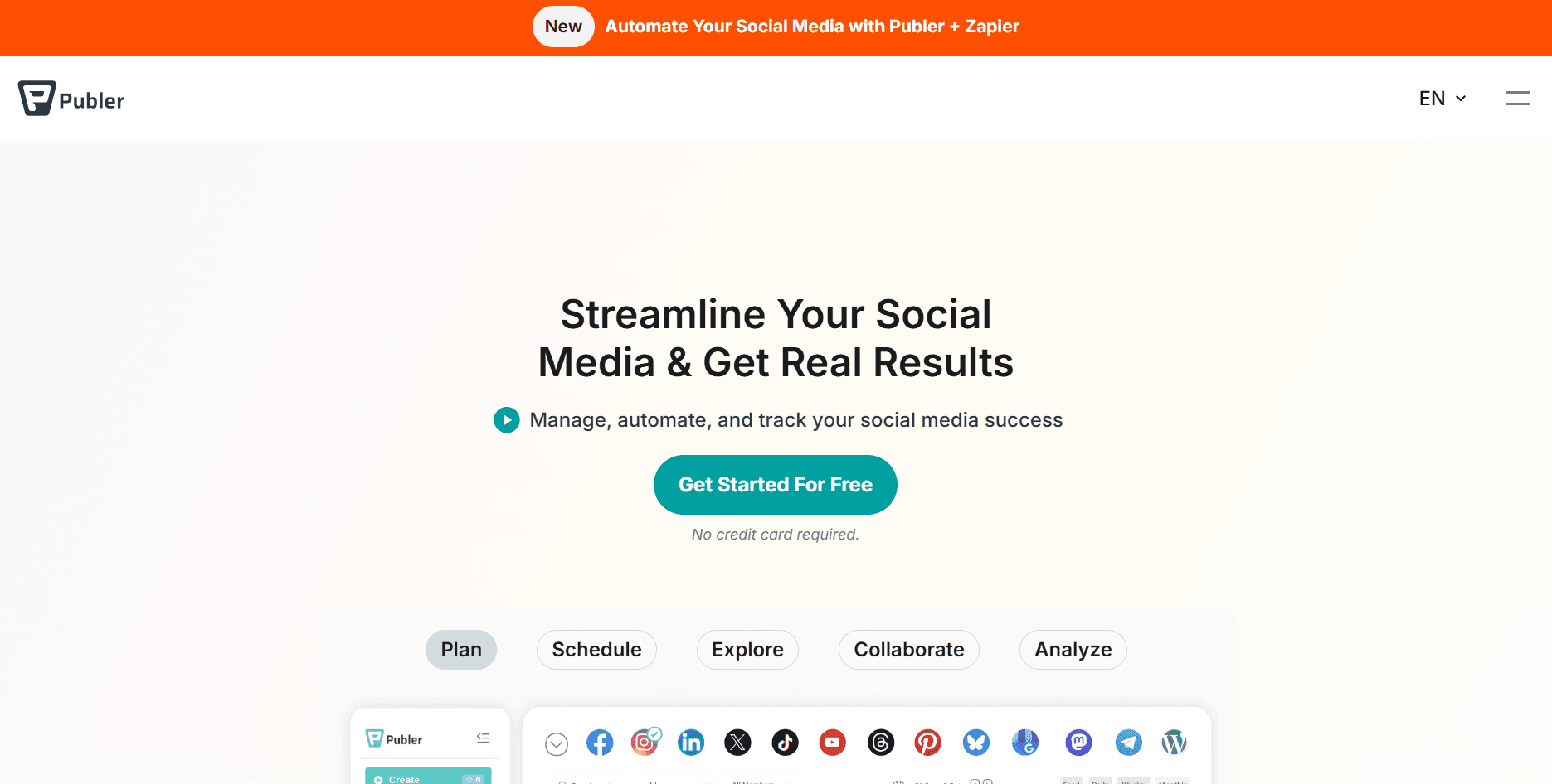 Publer landing page screenshot used in a comparison with Highlightly