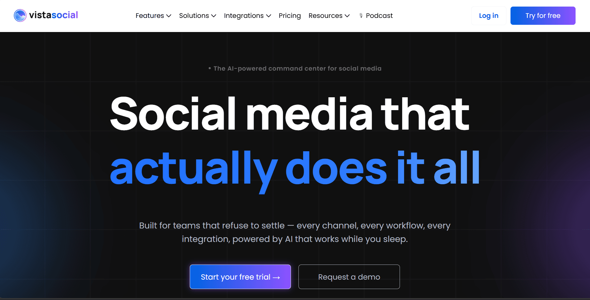 Vista Social landing page screenshot used in a comparison with Highlightly
