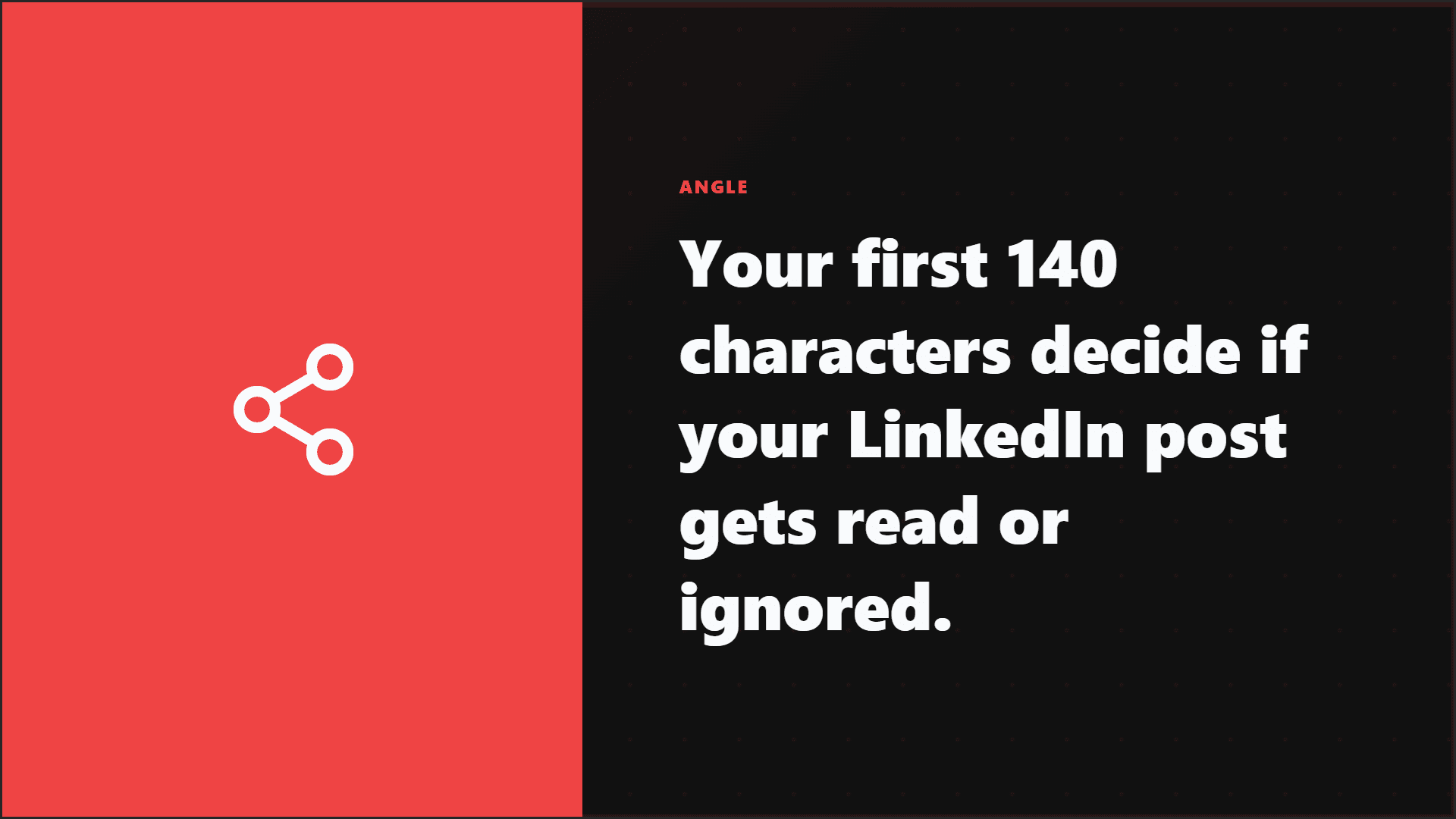 LinkedIn hook graphic saying the first 140 characters decide whether a post gets read