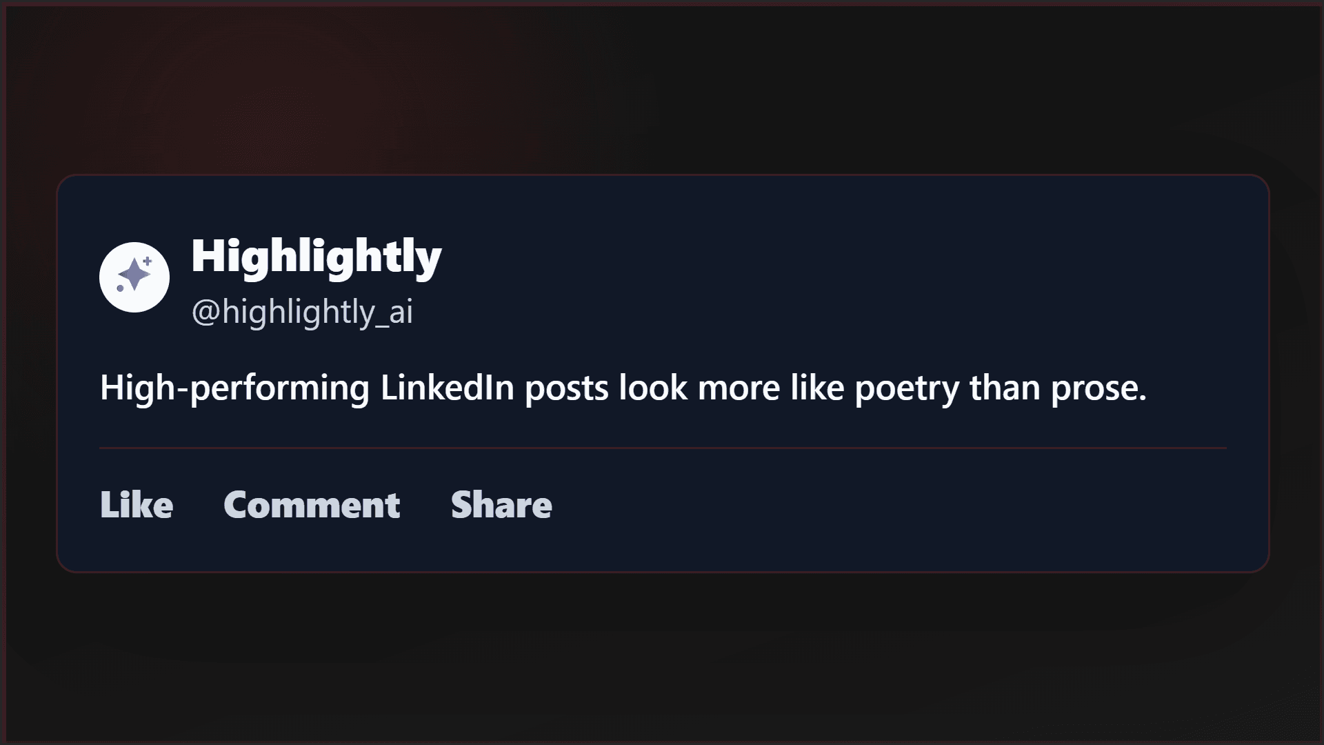 LinkedIn post mockup saying high-performing posts look more like poetry than prose