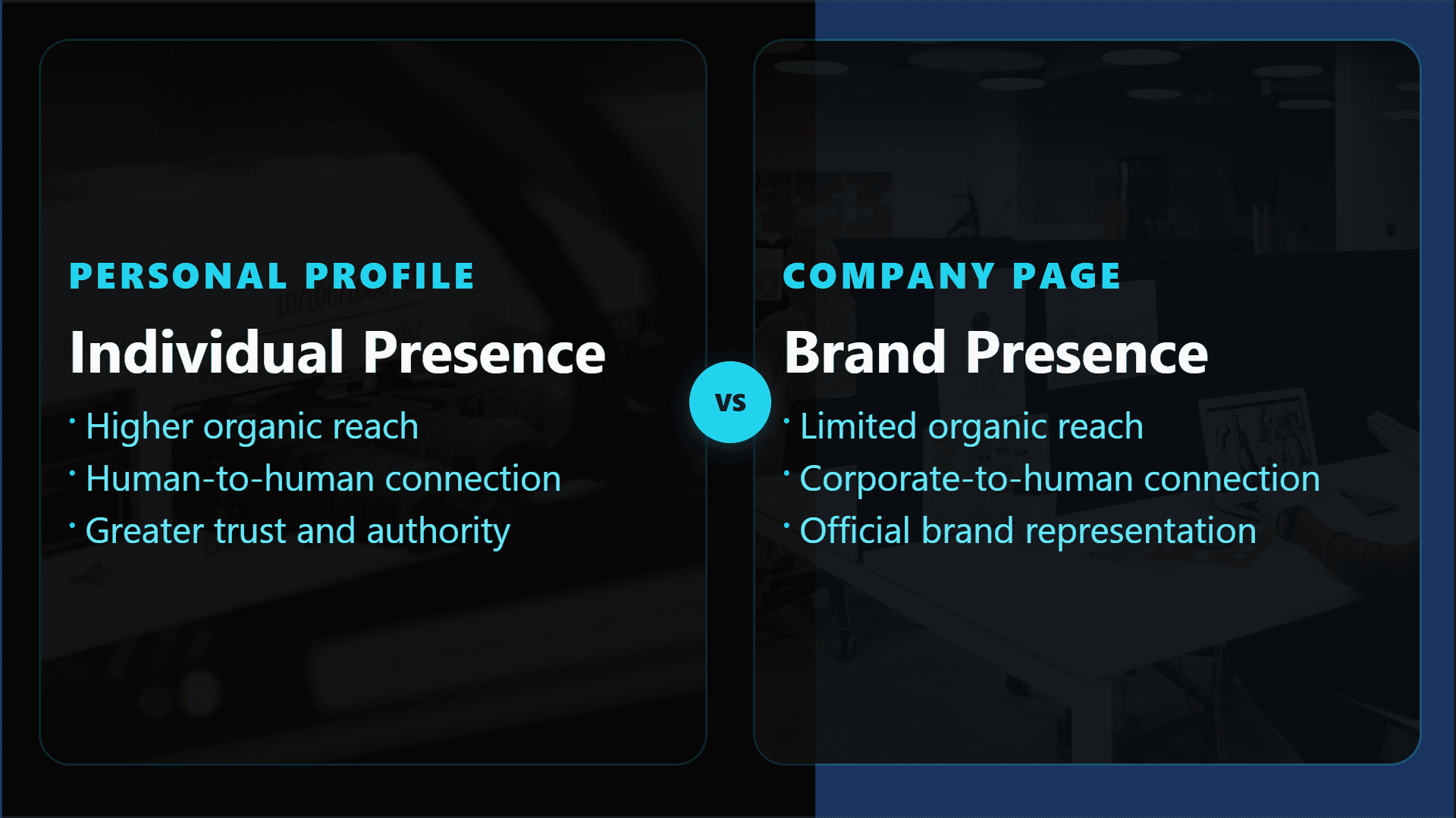 Personal profile versus company page comparison for LinkedIn growth
