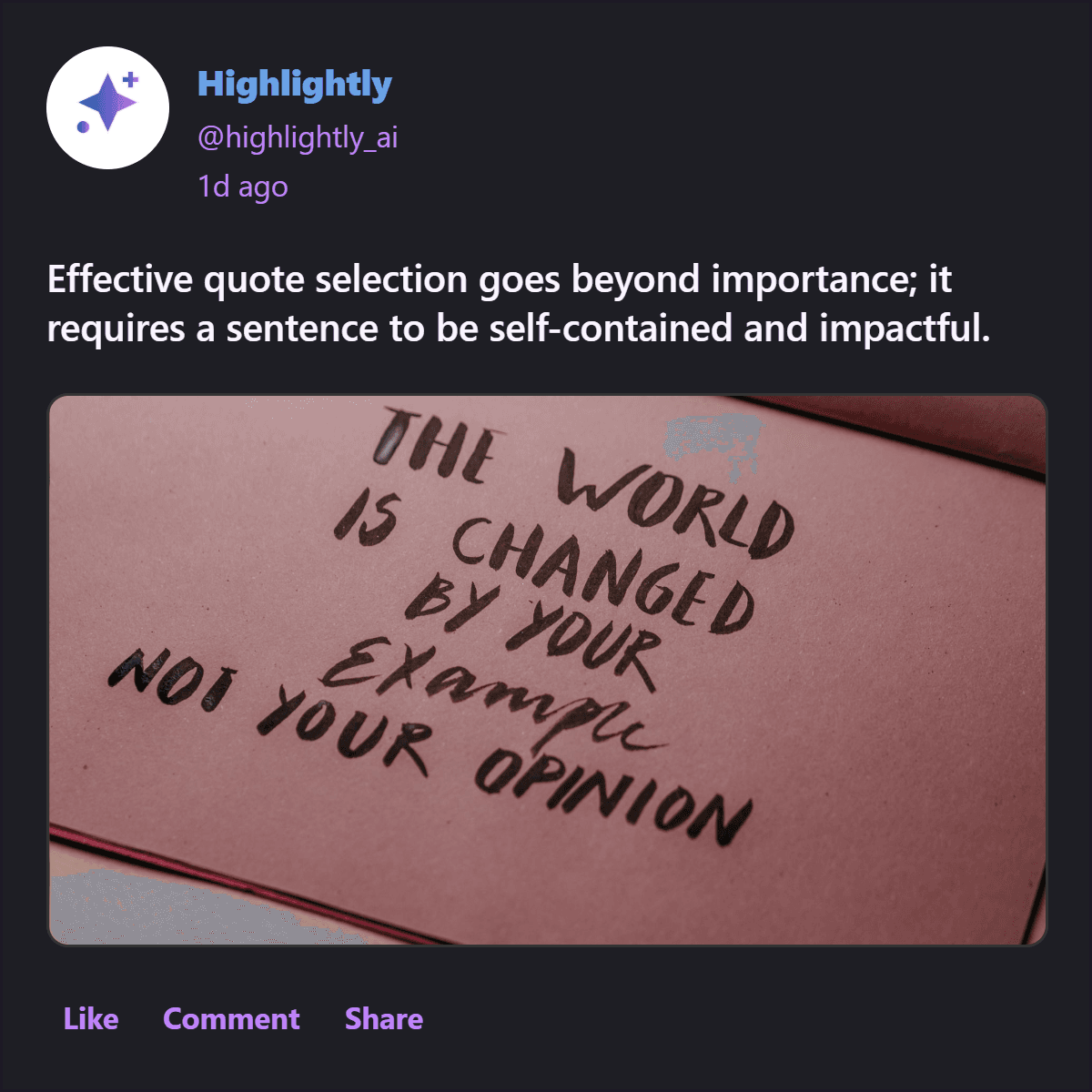 Alternative square quote card mockup generated by Highlightly