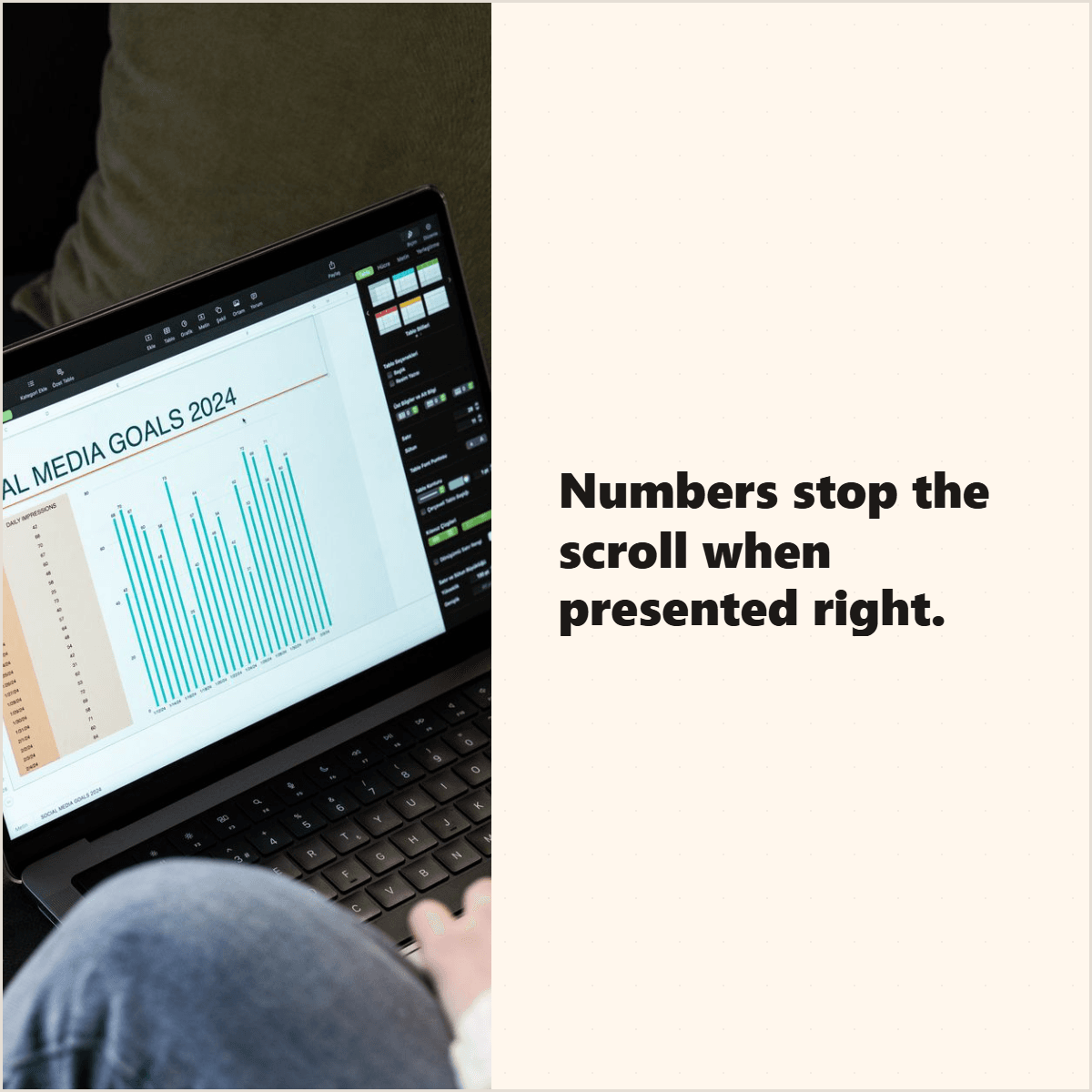 Square stat card example explaining that numbers stop the scroll when presented right