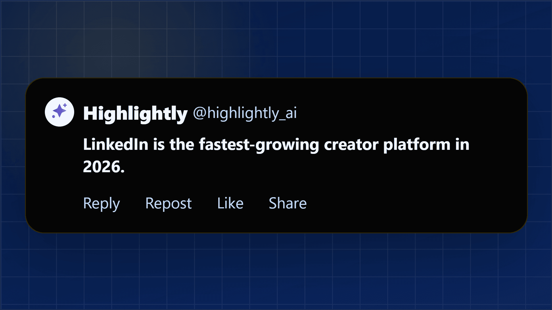 LinkedIn-style post mockup saying LinkedIn is the fastest-growing creator platform in 2026
