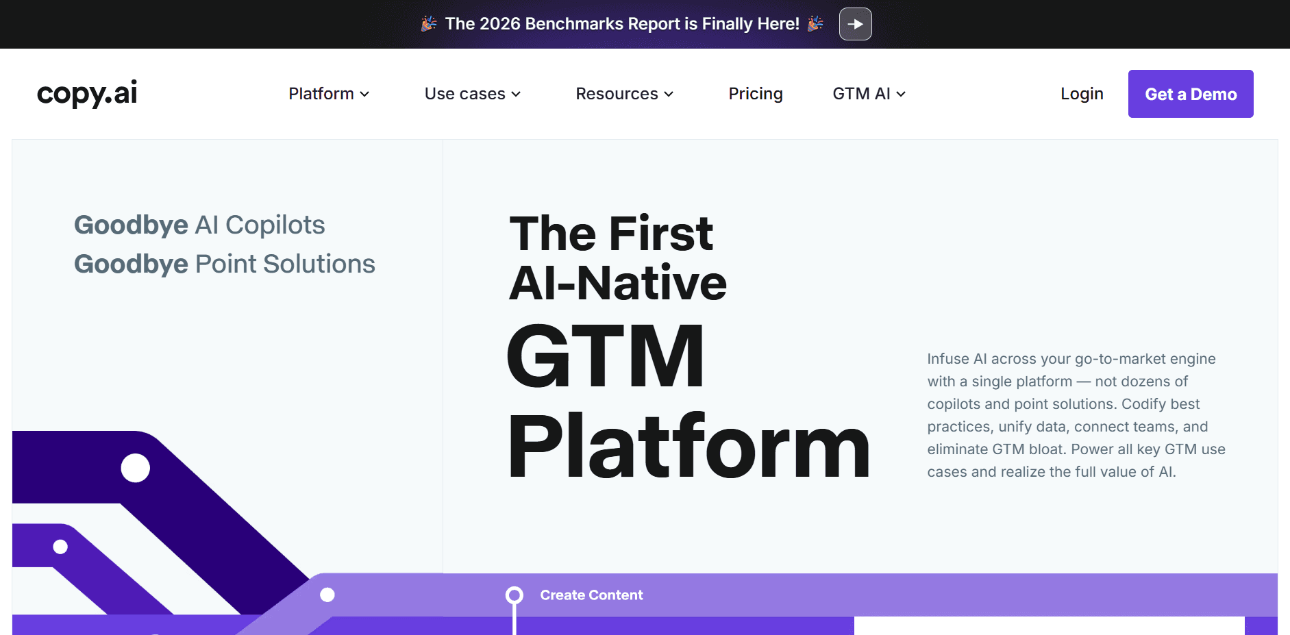 Copy.ai landing page screenshot used in a comparison with Highlightly