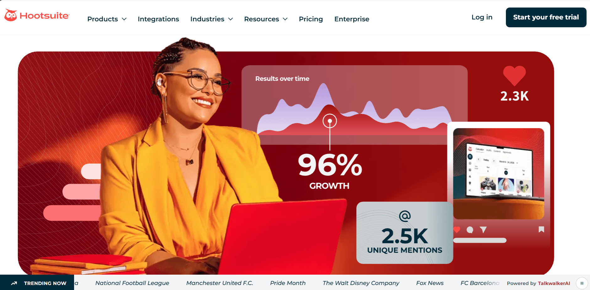 Hootsuite landing page screenshot used in a comparison with Highlightly