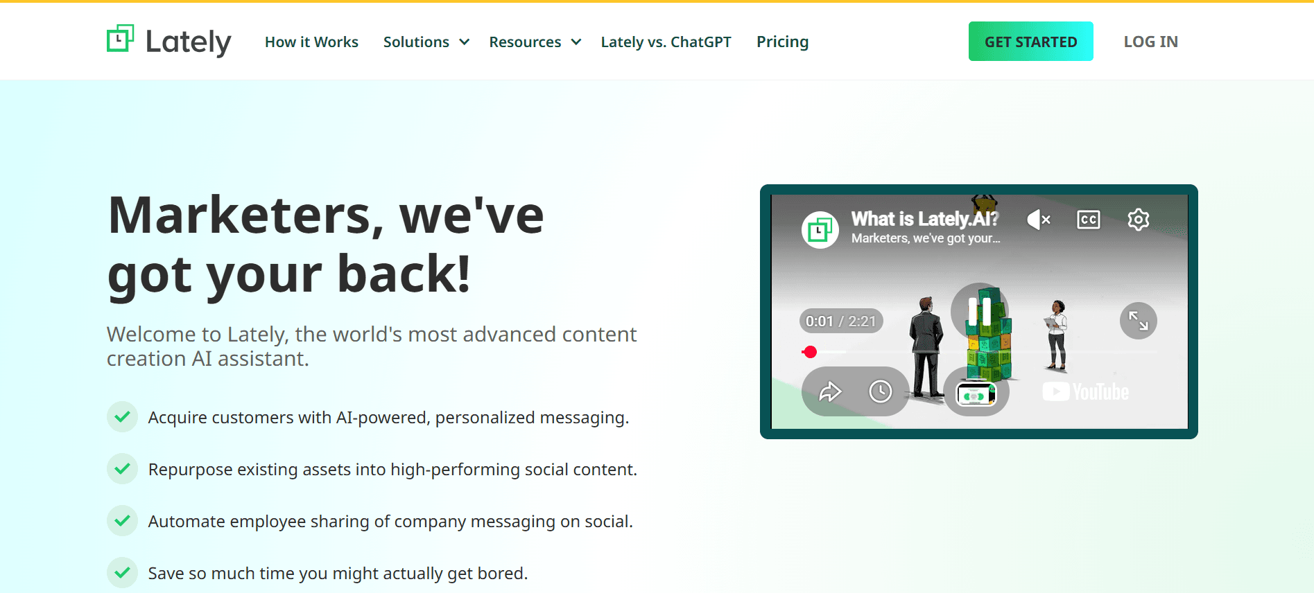 Lately.ai landing page screenshot used in a comparison with Highlightly