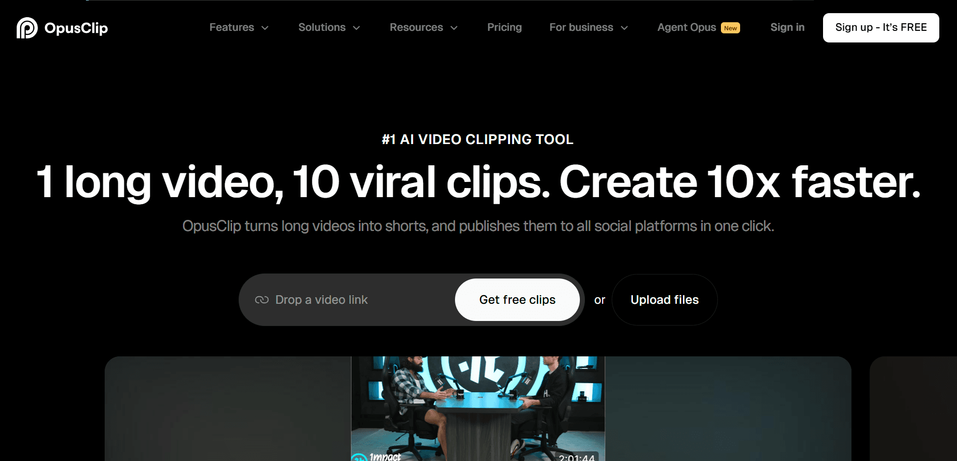 Opus Clip landing page screenshot used in a comparison with Highlightly