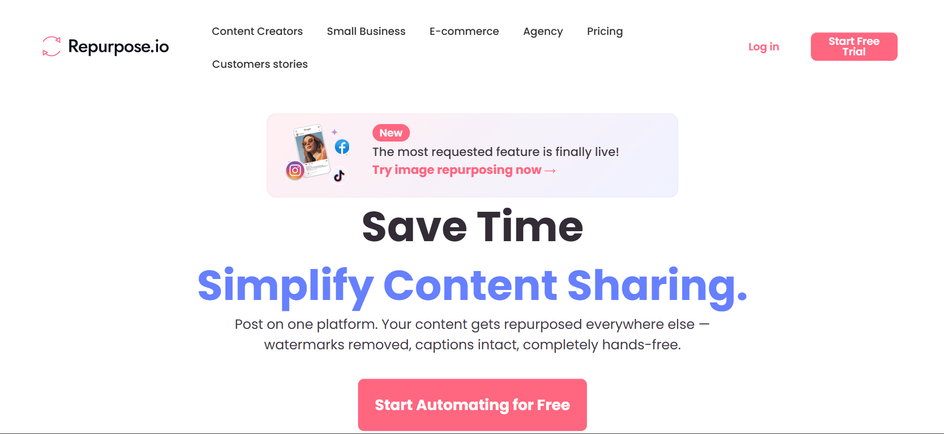 Repurpose.io landing page screenshot used in a comparison with Highlightly