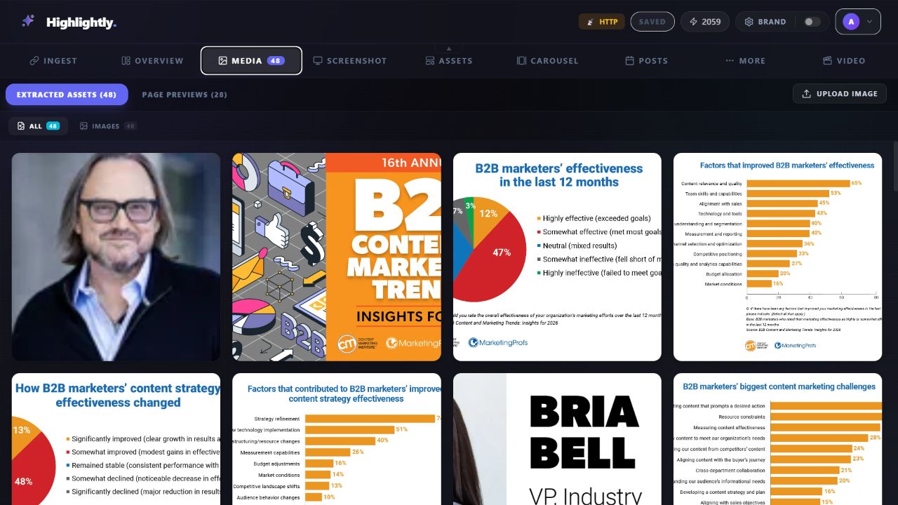 Highlightly media gallery showing visual options from a real source