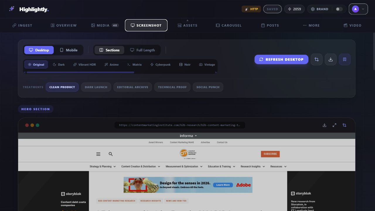 Highlightly screenshot workspace showing the original source page