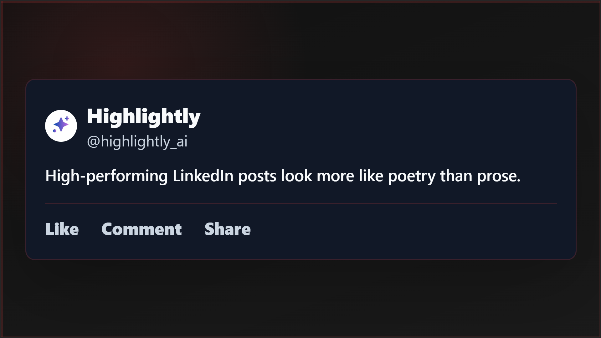 LinkedIn post mockup saying high-performing posts look more like poetry than prose