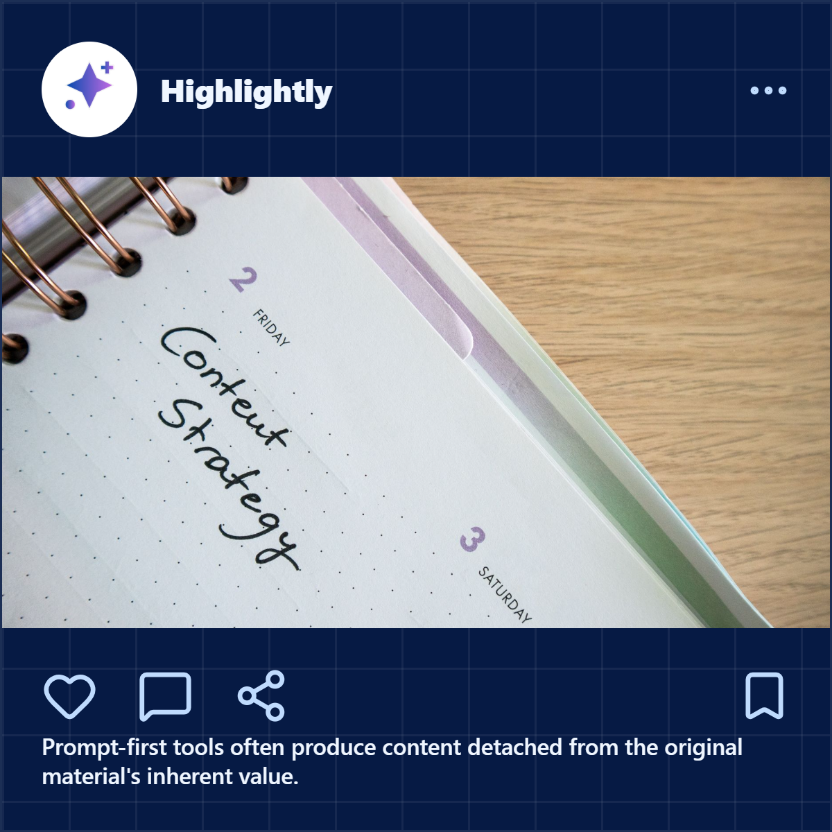 Image mockup showing prompt-first tools producing content detached from original source material