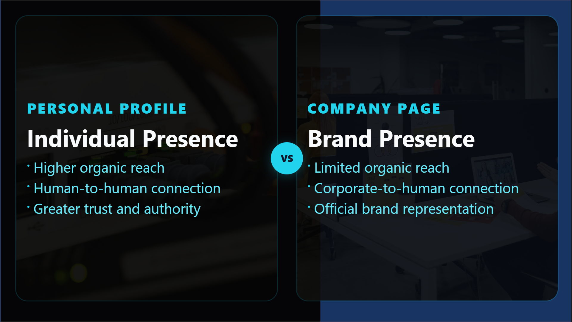 Personal profile versus company page comparison for LinkedIn growth