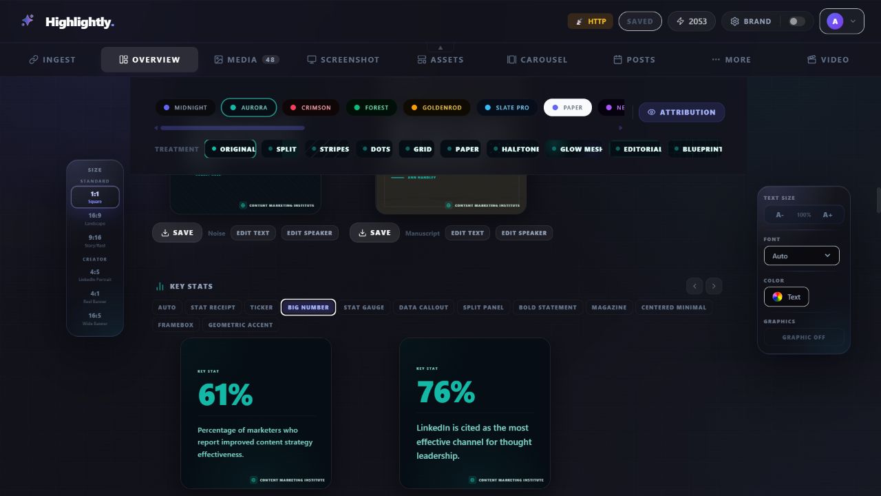 Highlightly generated stat-card workflow for B2B source material