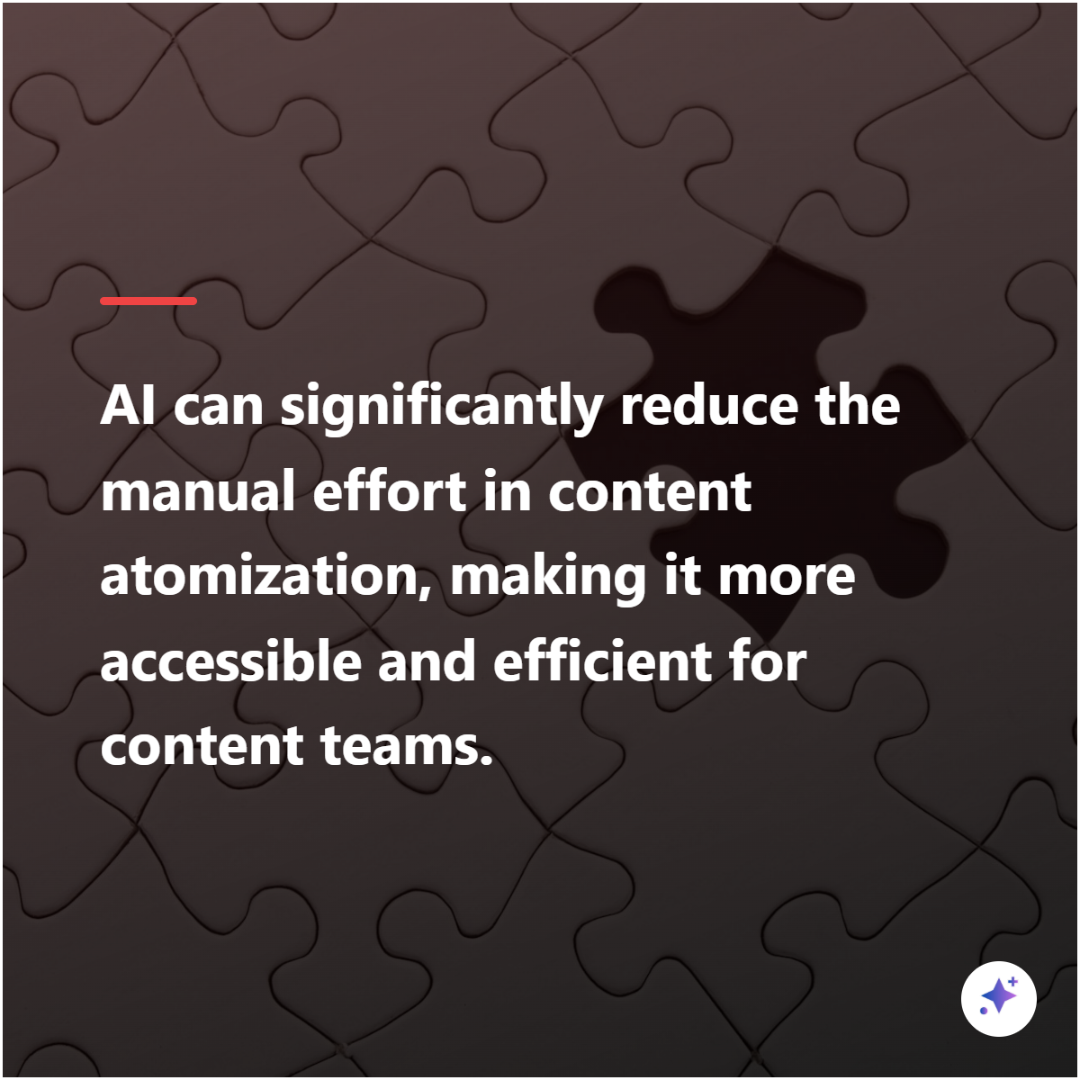 AI-assisted content atomization insight card with puzzle-piece source visual