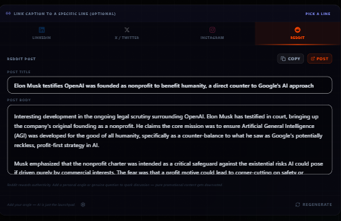 Highlightly Reddit caption preview generated from source material