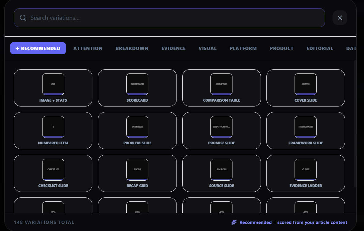 Highlightly scene variations selector