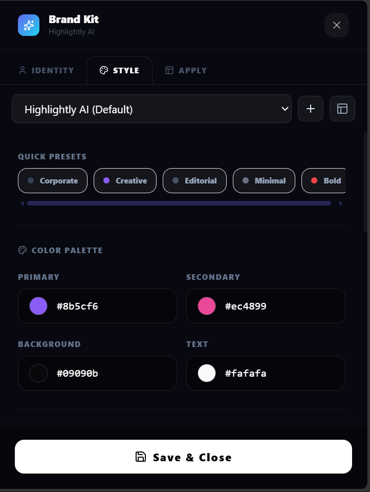 Brand kit setting preview