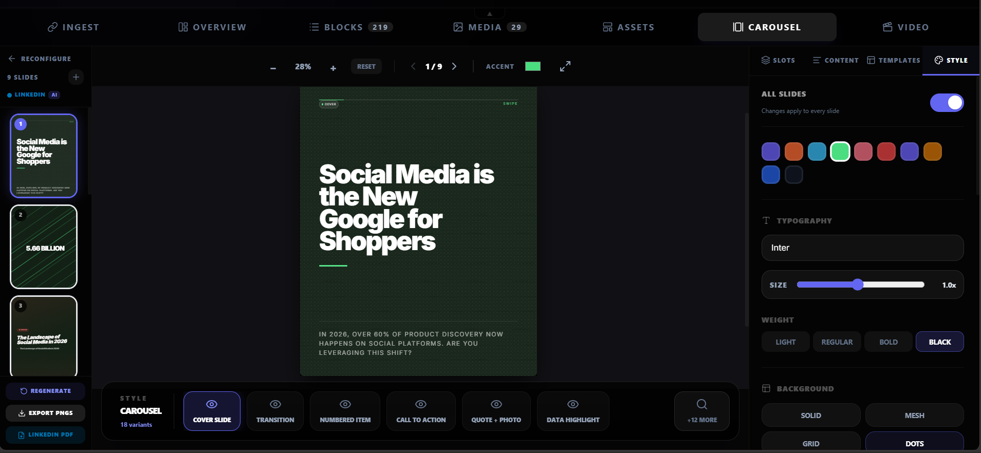 Carousel workspace