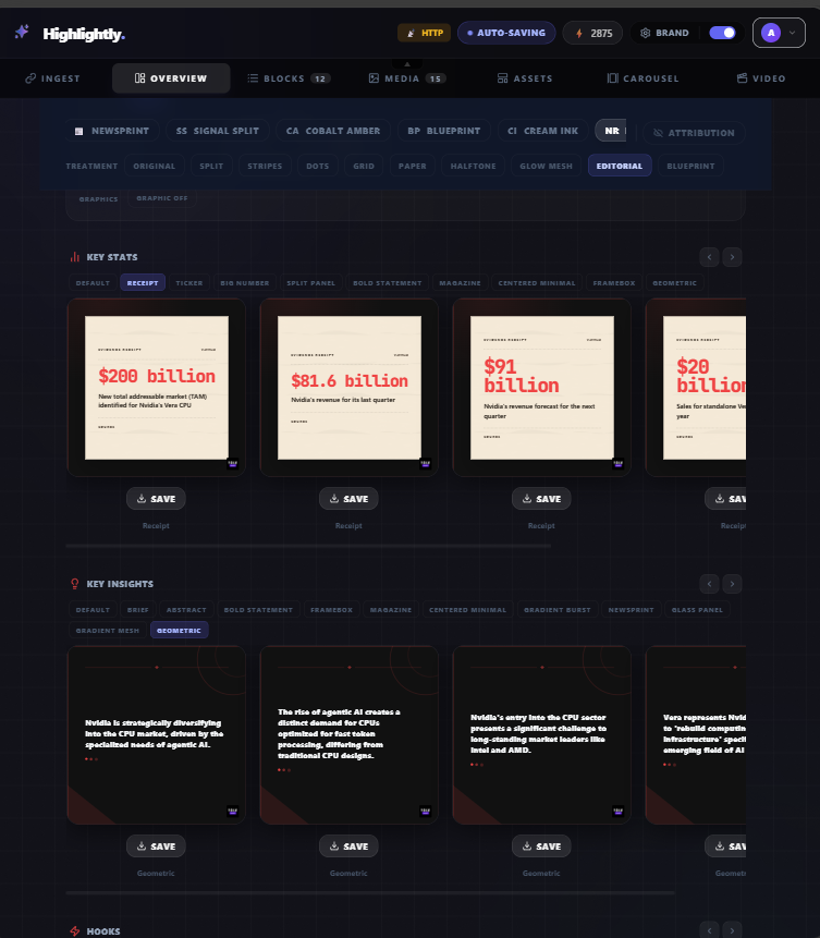 Highlightly quote and stat card templates for visual social content